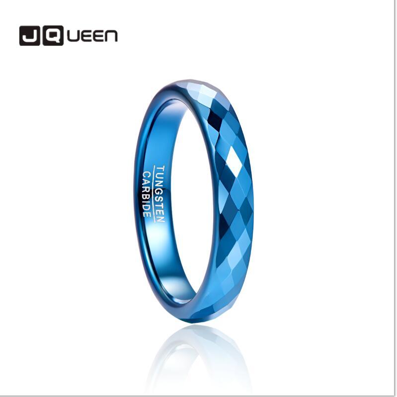 4mm Tungsten Carbide Ring Blue Polished Finish Rhombic Cut Wedding Ring Comfort Fit Rings Jewelry
