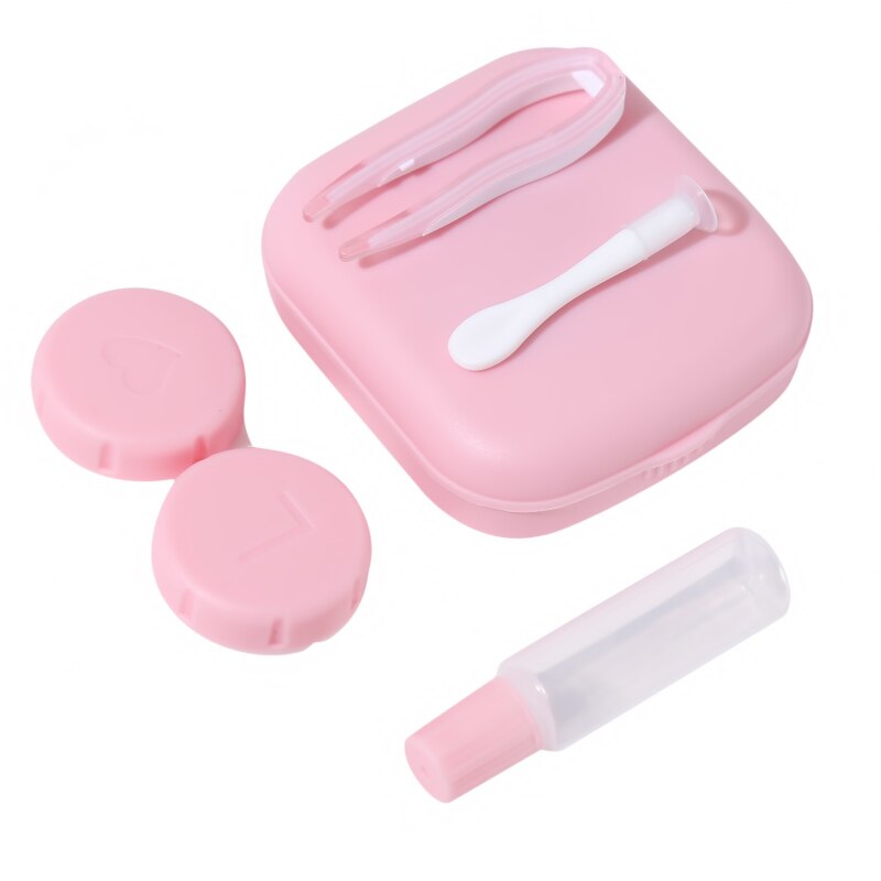 1 Pcs Pocket Draagbare Mini Contact Lens Case Dragen Make Up Beauty Leerling Opbergdoos Spiegel Container Travel Kit leuke Stijl: Pink