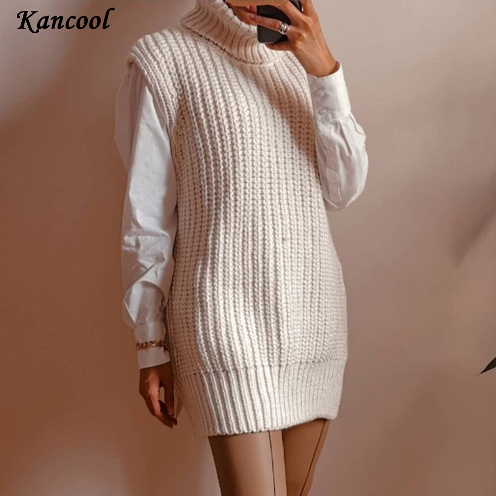 Kancool Coltrui Mouwloos Vest Trui Vrouwen Met Schoudervullingen Gebreide Trui Herfst Winter Jumper Casual Mode