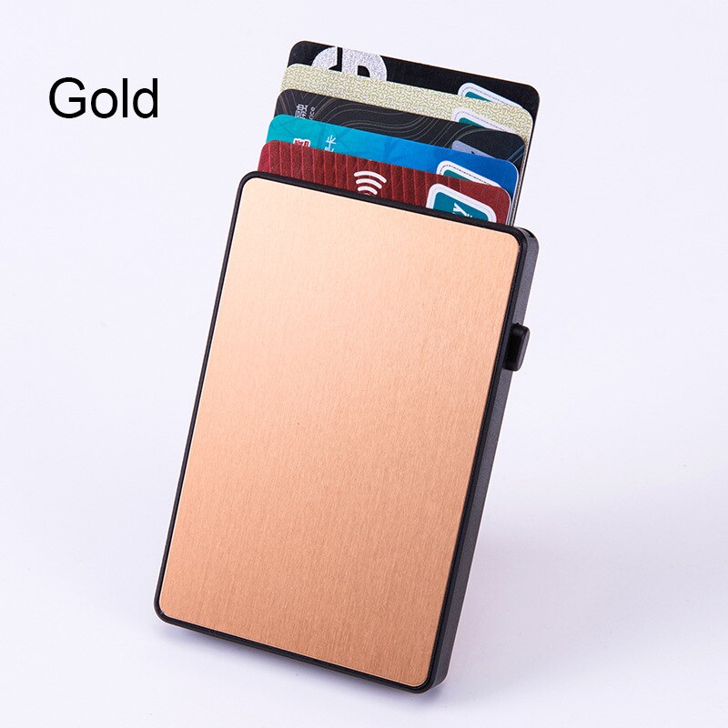 Yuecimie slim aluminium kort pung rfid pop-up trykknap bank kreditkort etui holder tynd smart metal pung til mænd kvinder: Guld