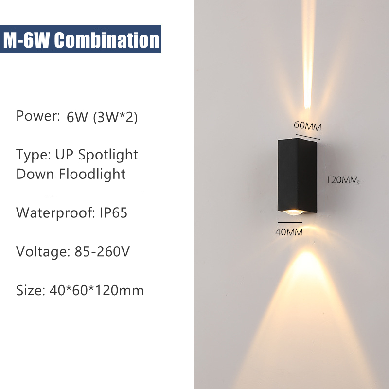 6W 10W 20W Outdoor Led Wandlampen Up En Down Smalle Beam Cob Aluminium Wandkandelaars Veranda licht Tuin Waterdicht Spotlight: plum / RGB