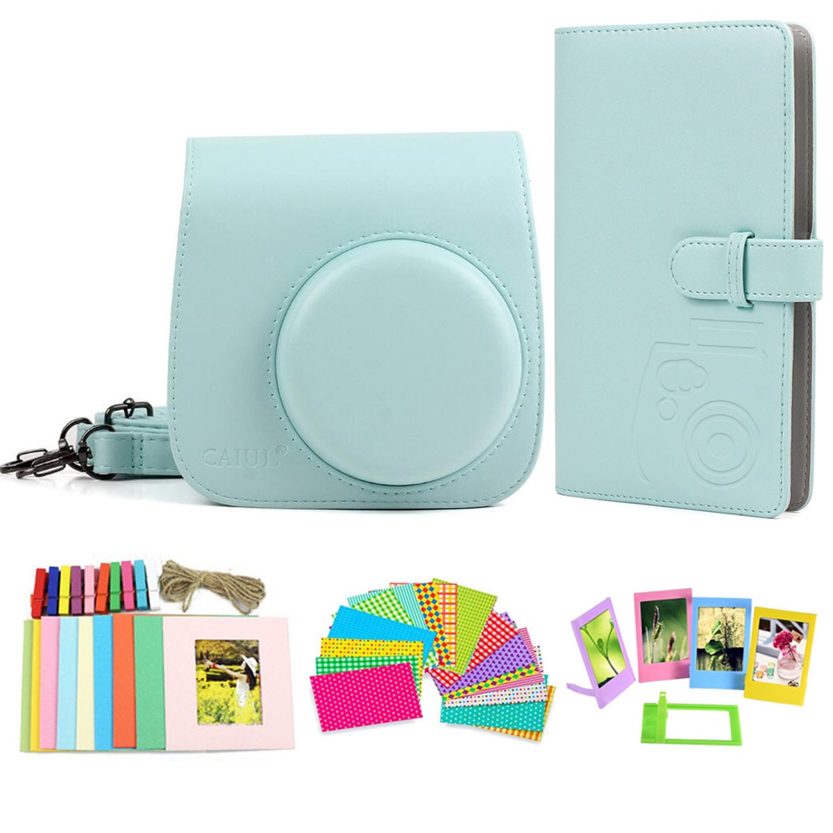 Fujifilm Instax Mini 8 9 ensemble d'accessoires pour appareil Photo avec étui 96 Photos Album 10 cadre Photo suspendu 5 cadres de Table autocollants 20pc: Ice Blue Bundle