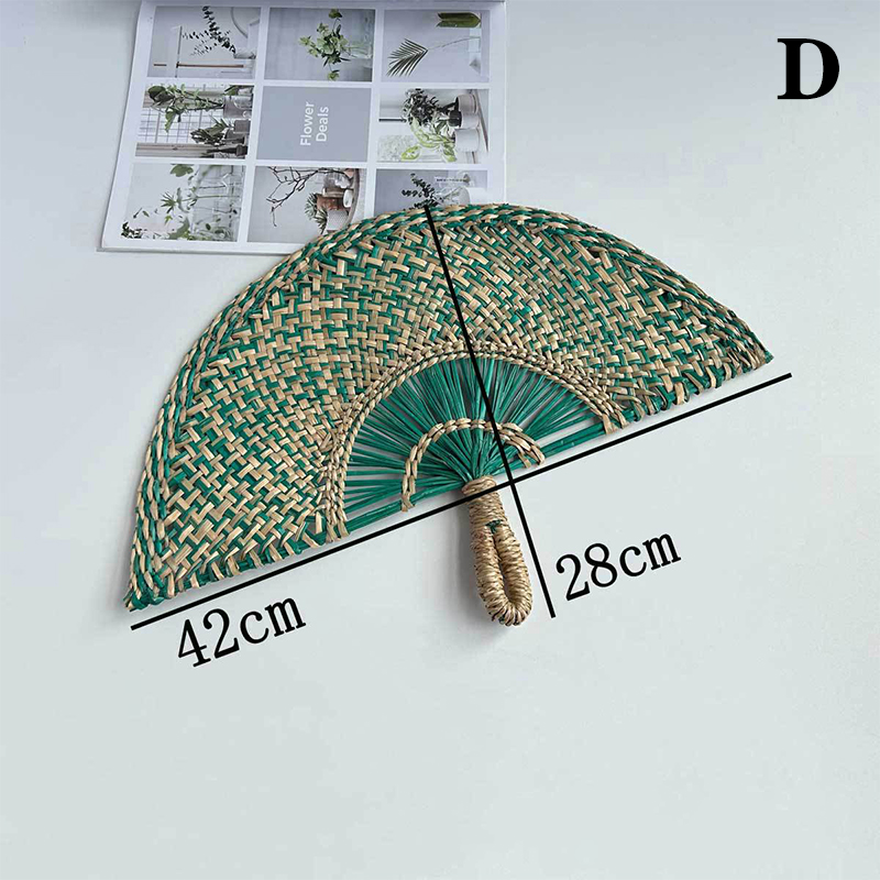 Hand-woven Straw Fan Decorative Handmade Semicircular Woven Fan Summer Cooling Fan Handheld Fan Home Decor: Light Grey