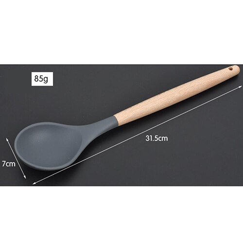 8 Soorten Zwarte Siliconen Hout Spatel hittebestendig Soeplepel non-stick Speciale Koken Schop Voor Keuken gereedschap 10100C: Round Soup Spoon