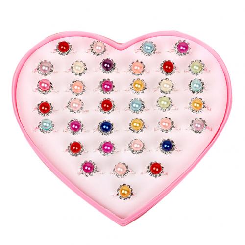 36 stk/sæt justerbare børn ringe smykker hjerte krystal åben fingerring til børn piger fødselsdag uden boks 4.7: Faux perle