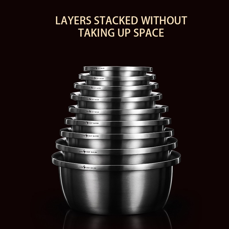 304 Stainless Steel Mixing Bowls 1.2L-9L Kitchen Thickened Whisking Bowls Set Mixing Bowls For Salad Cooking Baking