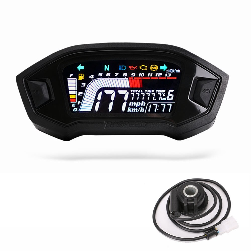 motorcycle LCD cylind for 1,2,4 cylinder ​speedometer 13000 RPM optional backlight digital odemeter Tachometer: With Sensor-B