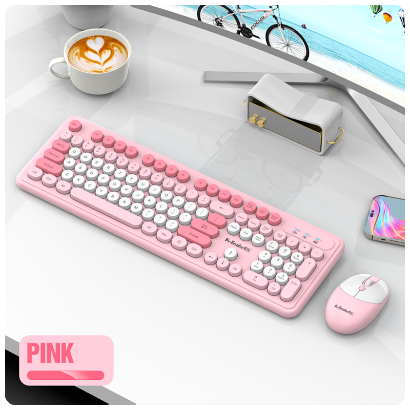 K-Snake WK200 Wireless Keyboard Mouse Set Cute Punk Keycap USB Wireless Business Keyboard Mouse Set Laptop Typing Office: Silver
