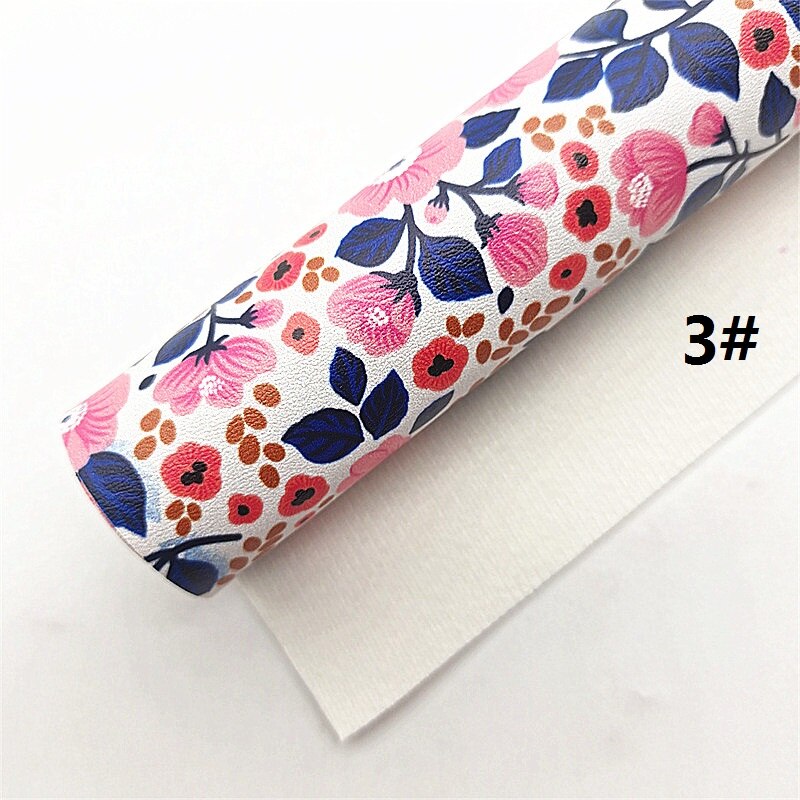 Spring Flowers Printed Synthetic Faux Leather Vinyl Fabric Sheets with Felt Backing For Craft DIY Bows 21X29CM R474B: 3-30X134CM