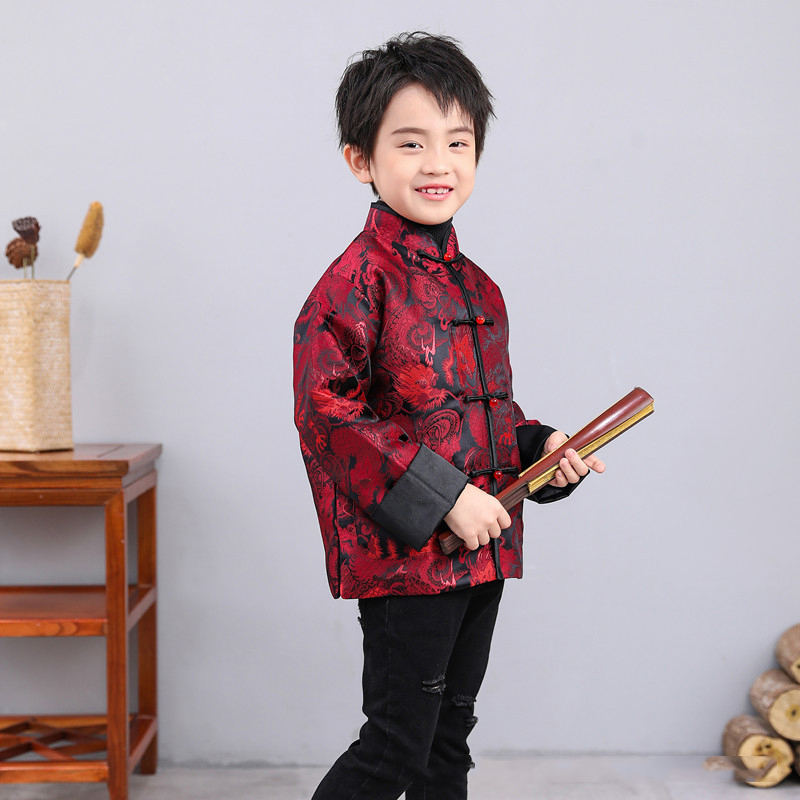 Kids 2022 Year Tang Suit Chinese Traditional Clothing Dragon Embroidery Long Sleeve Spring Festival Performance Costume