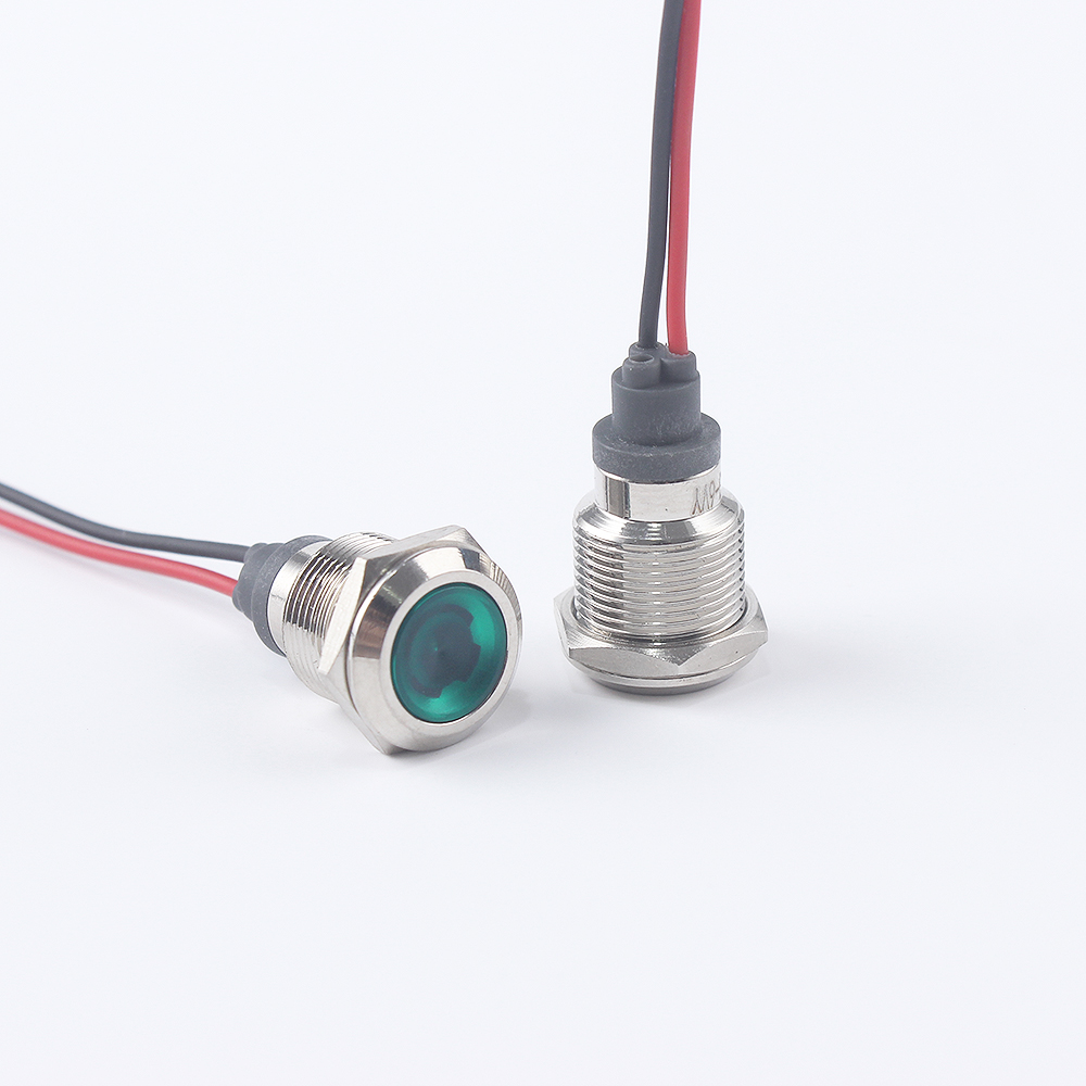 12mm LED Metal Indicator light waterproof Signal lamp with wire red yellow blue green white 3V 5V 6V 12V 24V 220V 110V