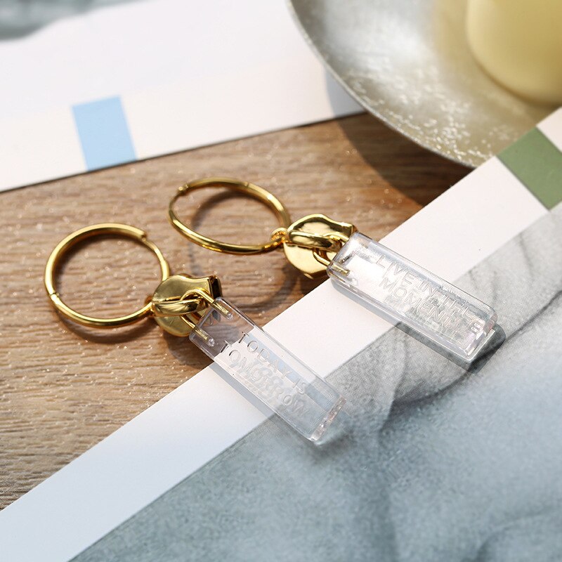 Cobre banhado a ouro transparente ins all-match zíper decoração melhor amigo gargantilha brincos colar: Earrings