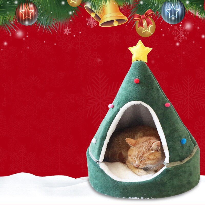 Cama de gato invierno cálido cama de Navidad para gatos Cueva de perro mascota cama desmontable para gatos cama para gato