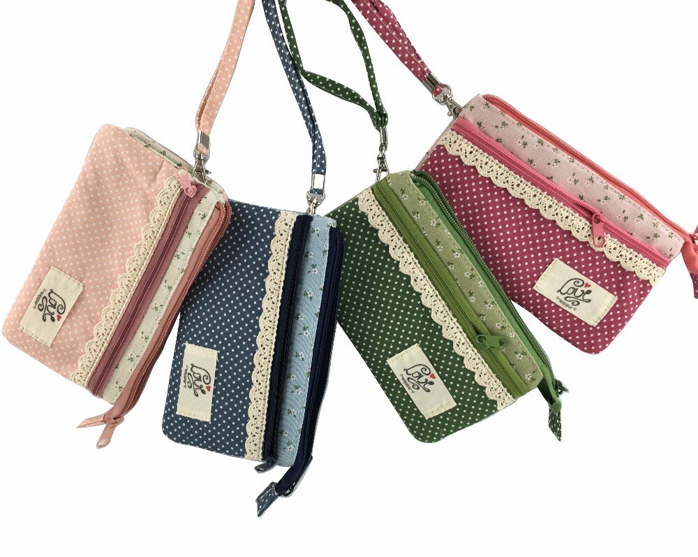 Women Wallets linen Female Long wallet Purses for girls Hasp Coin Pocket dot printing Zipper Clutch