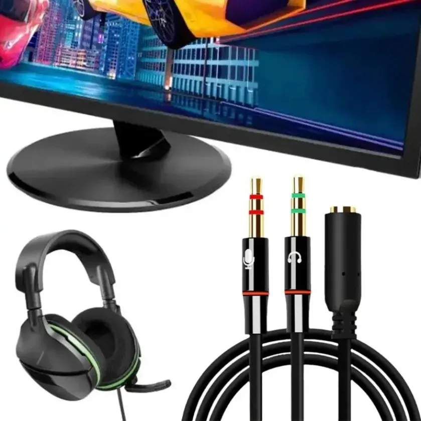 Muzisn hörlursmikrofon ljudkonverterare splitter för dator 3.5mm hona till dubbel 3.5mm hane hörlursmikrofon ljud y-splitter