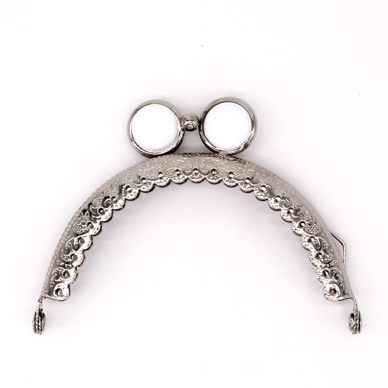 Lionsen 8.5cm flad perle sølv metal pung ramme håndtag til clutch taske håndtaske tilbehør fremstilling kyss lås lås: Hvid