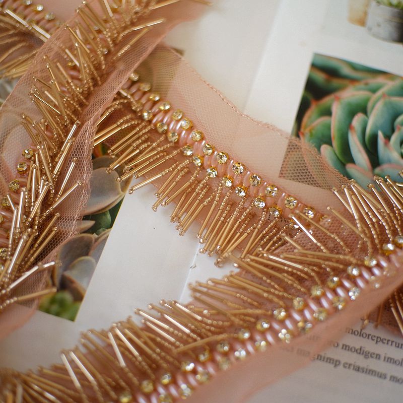 Tube en gaze maille de luxe à franges 5cm | tube de perles avec dentelle, perles, accessoires de bandeau pour vêtements décoratifs faits à la main, bricolage