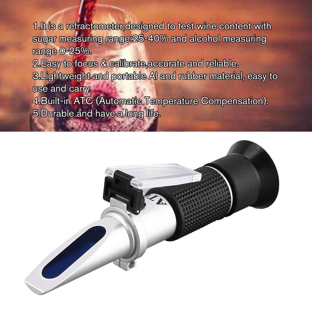 Refractómetro de Alcohol de vino de mano con ATC de doble escala Brix 0-40% 0-25% VOL, probador óptico para vino de uva