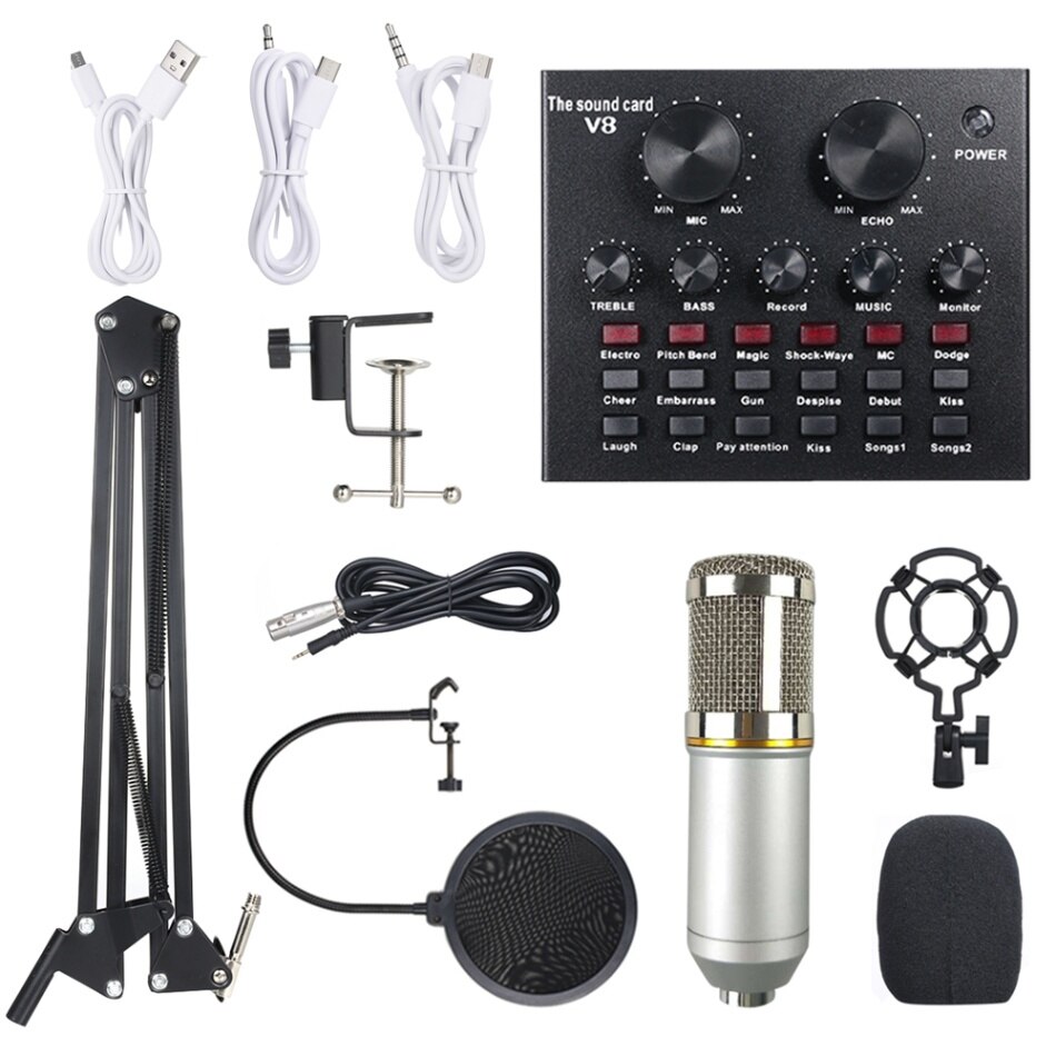 Multifunktionelt live lydkort &  bm800 mikrofonsæt med suspension, optagelse af kondensatormikrofonsæt: Type 2 sliver