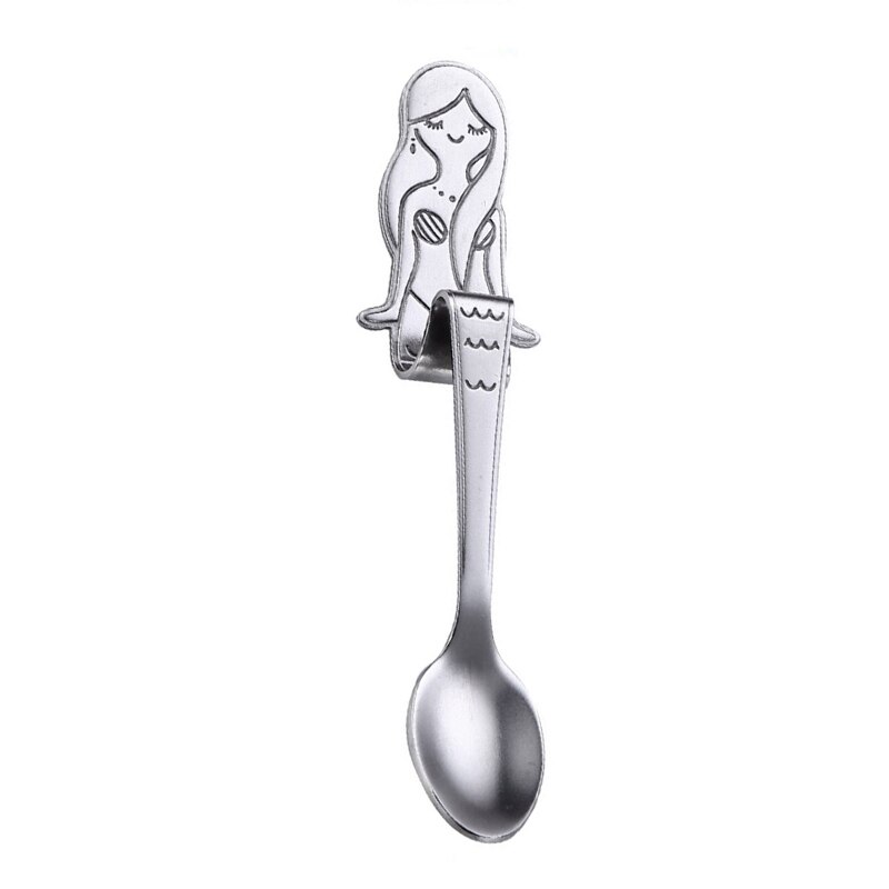 Lange Steel Rvs Roer Mermaid Koffie Lepel Ijs Dessert Thee Lepel Voor Picknick Keuken Bestek Drinken Gadget: Silver