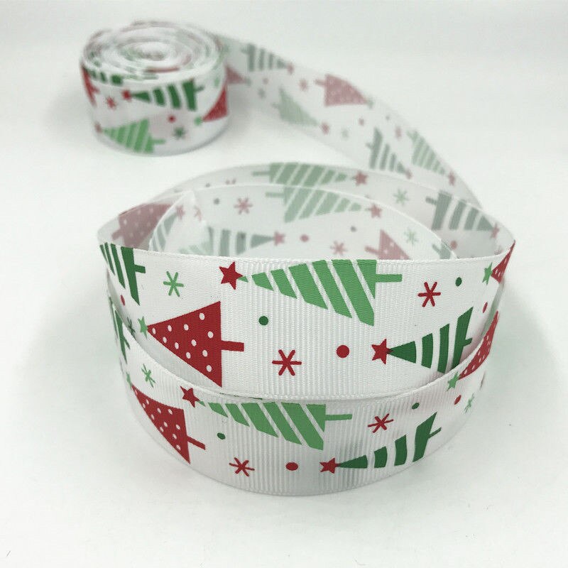 DIY 20Yards Kerst Lint 1 &quot;(25mm) handschoenen/kerstboom patroon Grosgrain Lint: White christmas tree