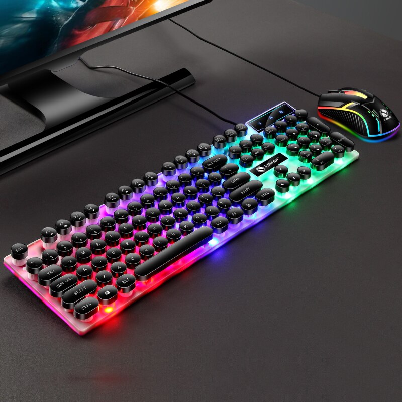 Keyboard and Mouse Set Punk Retro Keyboard Backlit Game USB Wired Suspension Keyboard and Mouse Set
