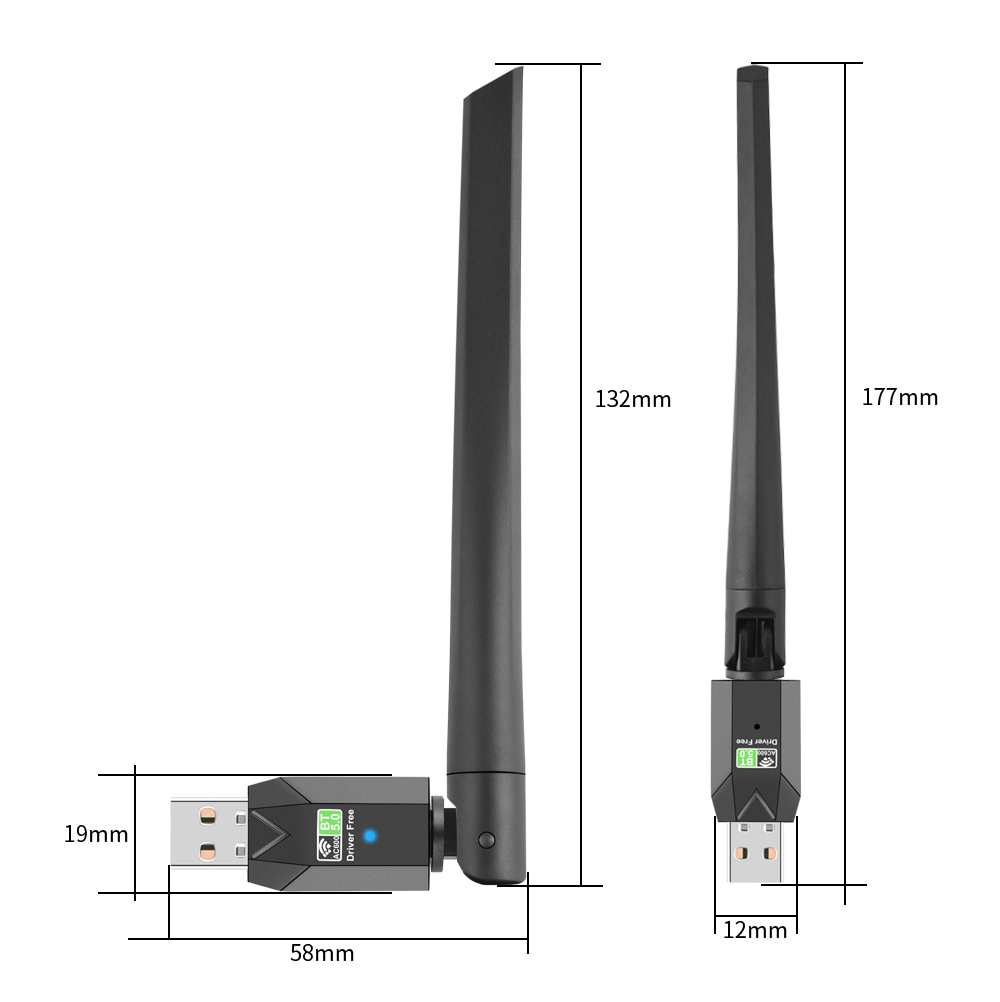 600Mbps USB WiFi Bluetooth 5.0 Adapter 2.4G 5GHz Wi-Fi Antenna Dual Band 802.11ac Mini Wireless Computer Network Card Receiver