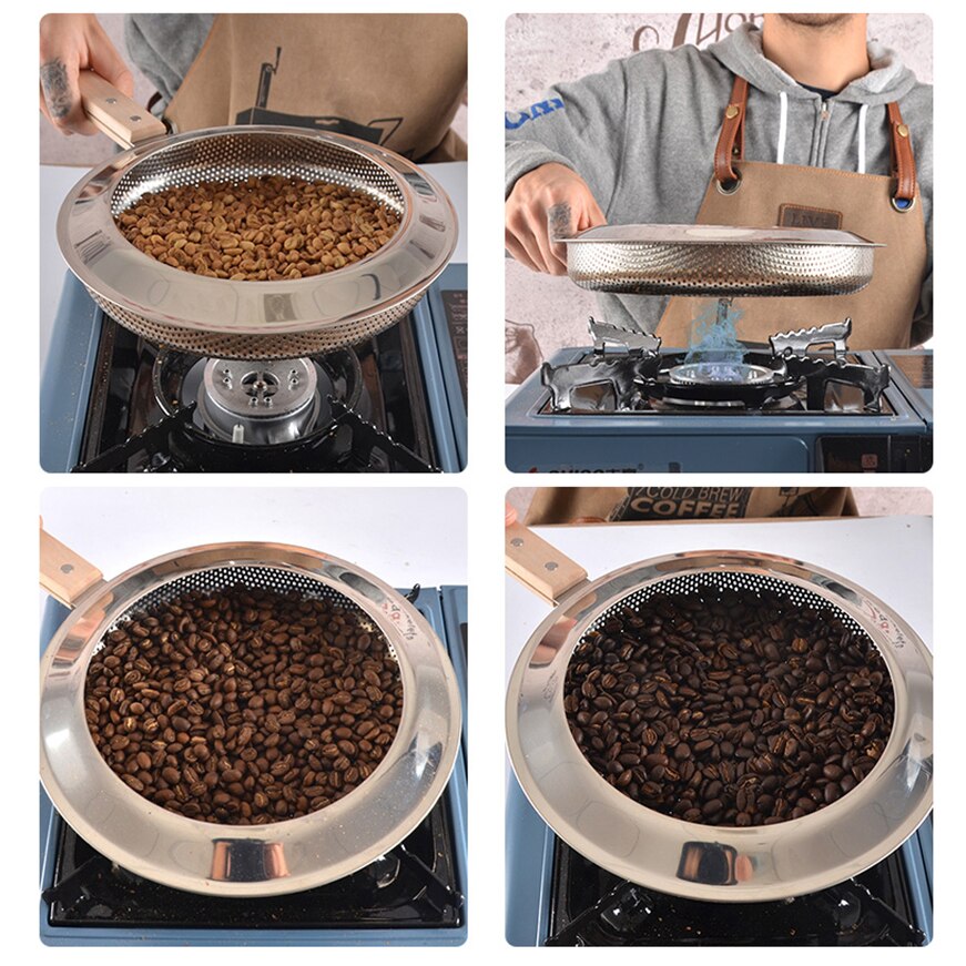 Cuillère filtrante pour filet de grains de café | En acier inoxydable, filets frits pour la cuisson des grains de café avec manche en bois de rose noir, accessoires de café