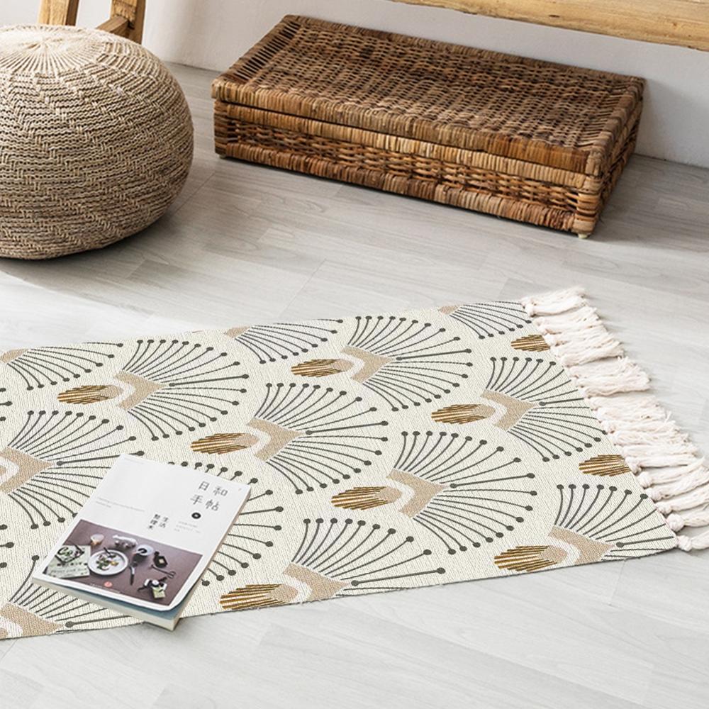 Tassel Plant Pattern Carpet Bedside Geometric Floor Mat Living Room Bedroom Home Decor