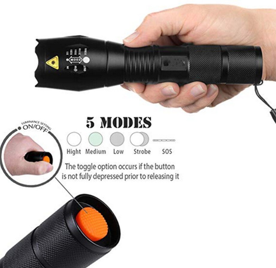 Five-speed glare flashlight T6 glare rechargeable led flashlight telescopic zoom L2 flashlight camping outside