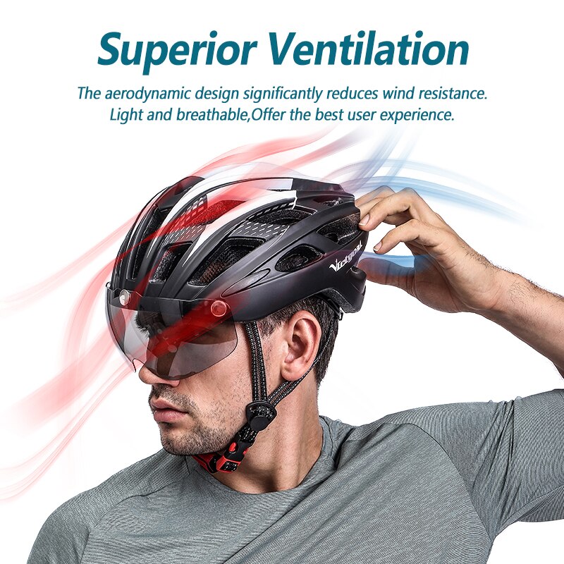 VICTGOAL Cycling Helmet with Goggles LED Rear Light Men Women Adult Bicycle Helmet Face Shield MTB Road Bike Electric Scooter