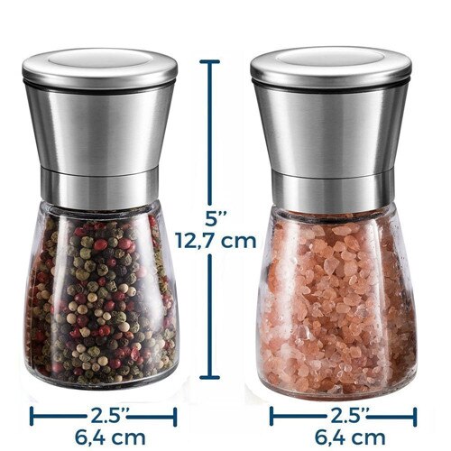 Salt peber kværn urtemøller peber muller justerbar grovhed rustfrit stål glas krydderier shaker køkken shredder hakker: 2 stykker
