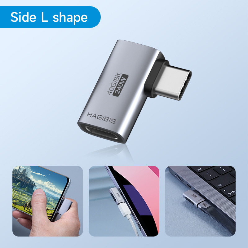 Hagibis 240W Adapter USB C do C 40Gbps 8K 60Hz 90 Degree Converter Adapter USB4 do tabletu Thunderbolt 4/3 MacBook iPhone 16 Pro: YELLOW