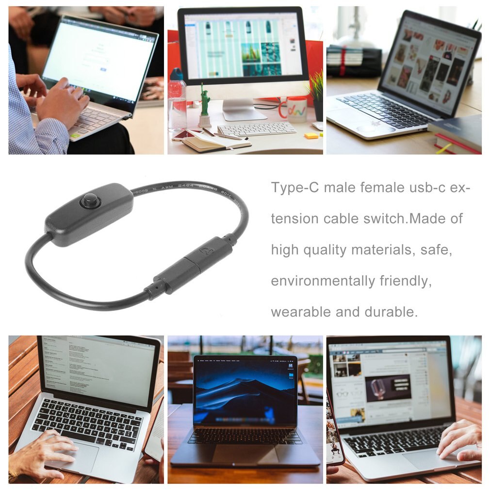 Tipo-c macho para fêmea USB-C interruptor de cabo de extensão para raspberry pi 4 para android fonte de alimentação elétrica
