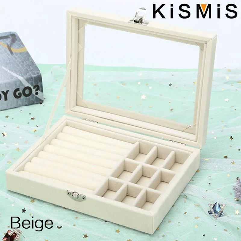 Fluwelen ring-organizerdoos - Sieradenhouder met doorzichtig deksel, stofdichte opbergbak voor ringen en oorbellen voor meerdere sieradenstukken: Rood