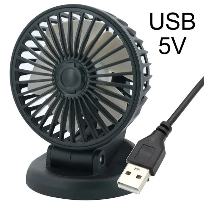 Ventilador de coche 360 ° Ventilador de aire ajustable de 3 cabezales, ventilador eléctrico automotriz, ventilador USB/12V/24V, ventilador silencioso de 2 velocidades para el hogar, escritorio, oficina y coche: Verde
