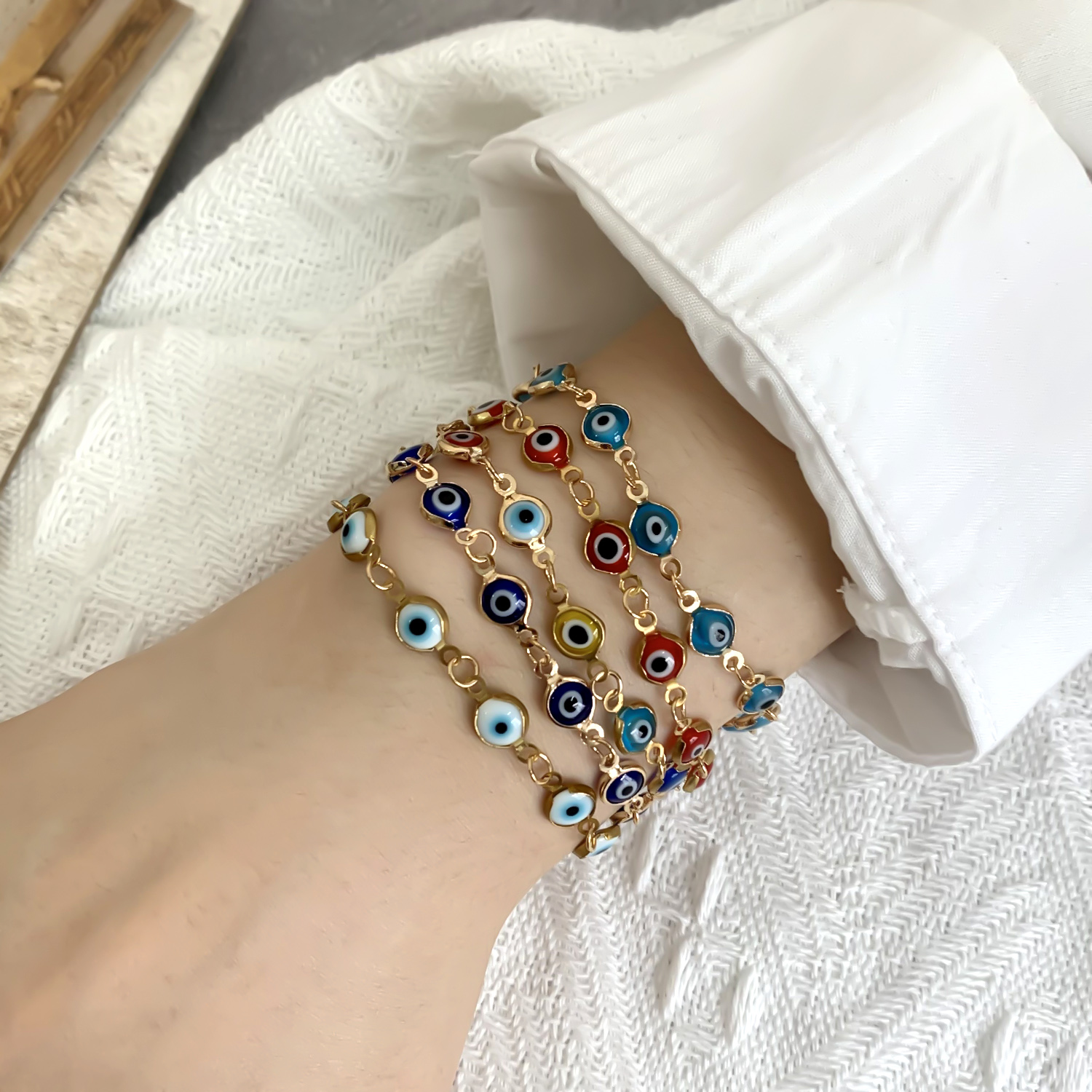 Turkse Lucky Evil Eye Armband Voor Dames Heren Handgemaakt Rood Blauw Oog Goud Kleur Link Ketting Armband Lucky Charme Sieraden Polsband