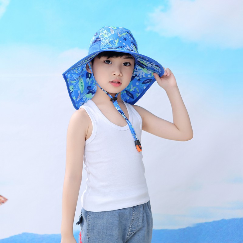 Kids UPF 50+ Bucket Sun Hat UV Sun Protection Hats Children Summer Play Hat with Neck Flap