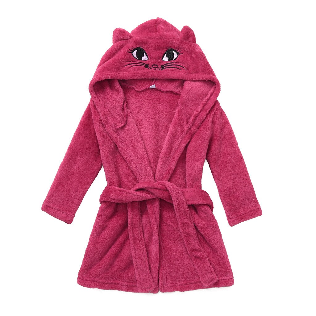 Hiver mignon peignoirs infantile garçons filles dessin animé ours lapin genou longueur Robe de bain à capuche robe Peignoir Albornoz vêtements de nuit: Hot Pink / 6M