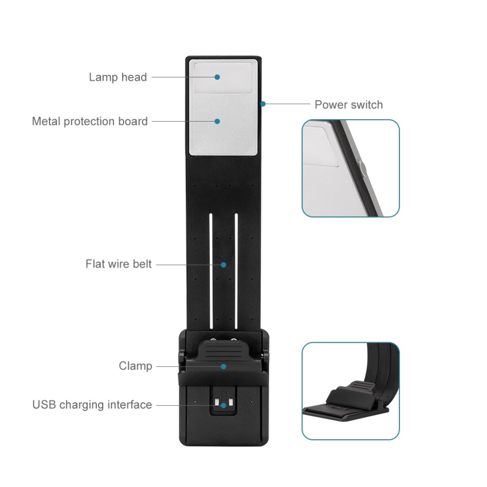 Portable LED Reading Book Light with Detachable Flexible Clip Book Light USB Rechargeable Lamp for Kindle/eBook Readers E-read