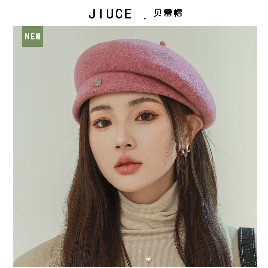 Baret Hoed Dames Herfst Winter Licht Luxe Wolmix Show Gezicht Kleine Mode Schilder Hoeden Engeland Retro Bud Cap: Ivoor