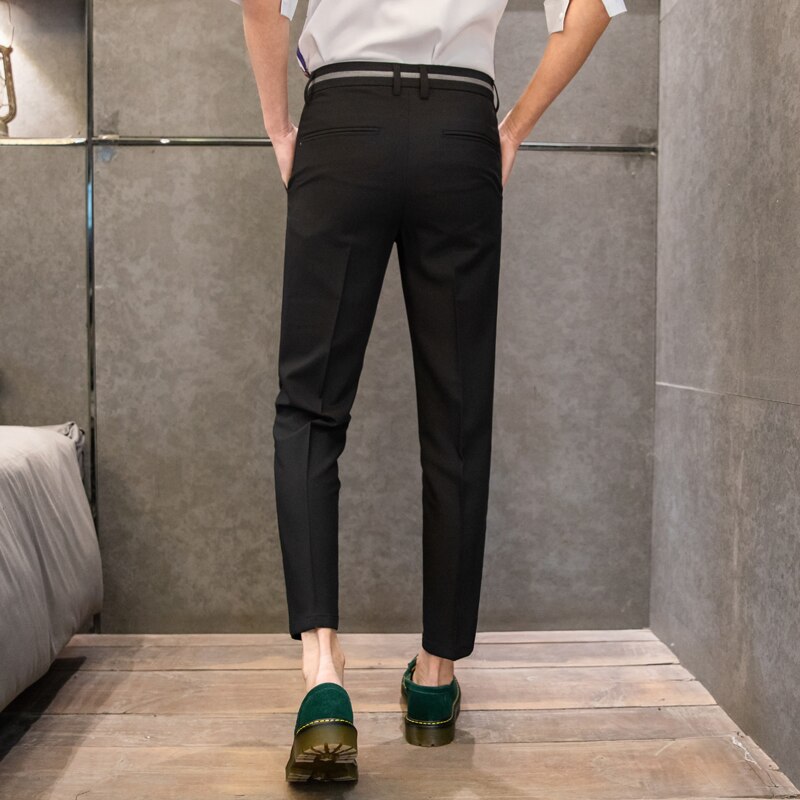 Britisk stil herre grå kjole bukser herre forretningsdress bukse casual slim fit herre dress bukser pantalon kostyme sommer