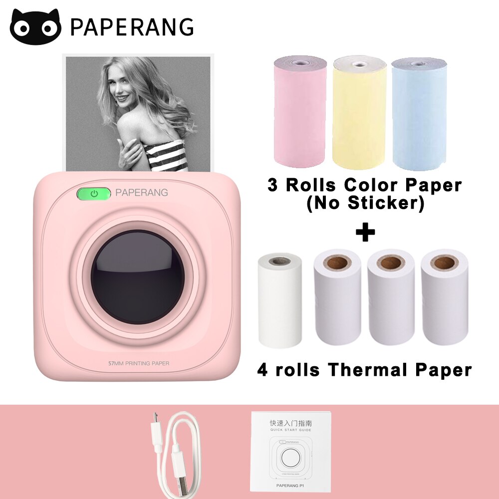 PAPERANG P1 Pocket Printer BT Wireless Thermal Printer Portable Printer 200dpi for Photo Picture Receipt Memo Note Label Sticker: P-7Rolls No Sticker
