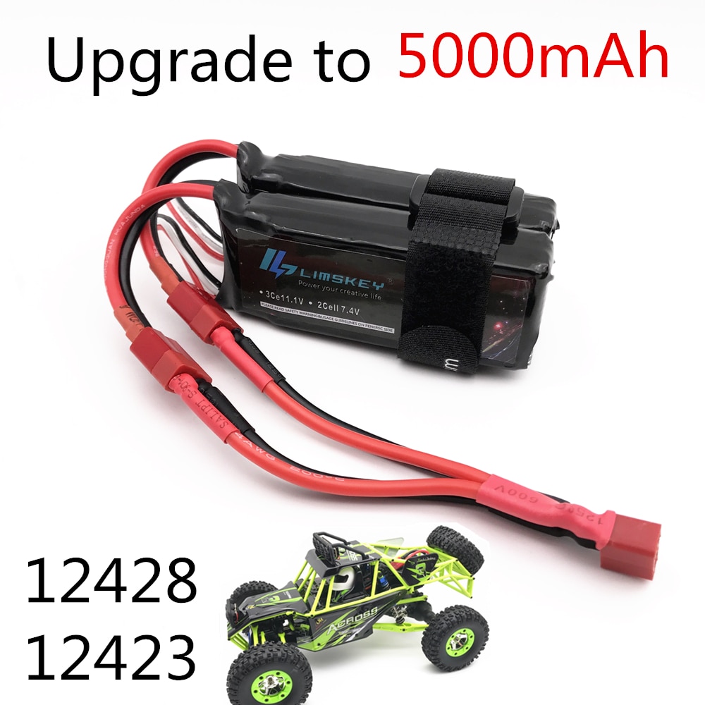 Limskey power upgrade  to 7.4v 5000 mah  (2 stk *2500 mah 7.4v ) 40c 2s lipo batteri t stik til wltoys 12428 12423 rc bildele