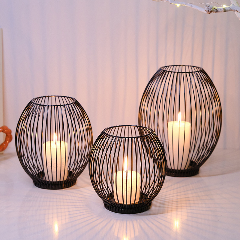 Candelabro de linterna de Metal europeo, adornos de Arte y manualidades, portavelas negro dorado, decoración del hogar