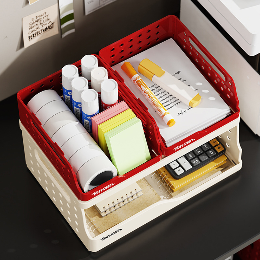 Foldable Desk Organizer Basket - Snack Divider, Stationery Holder, File Box, Document Rack, Office Desk Organizer Basket