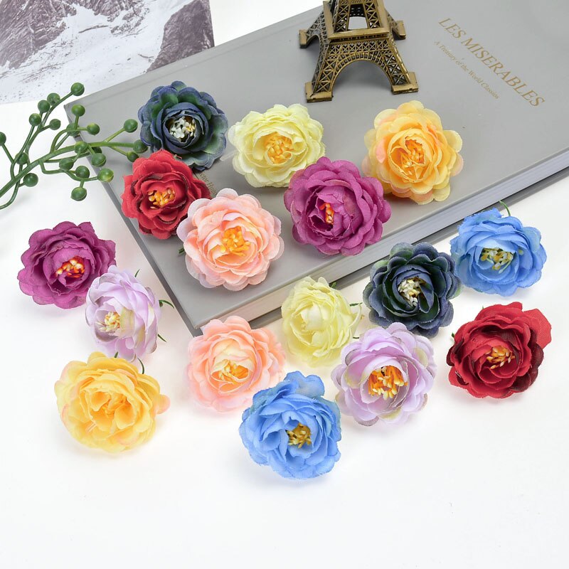10 kpl tekokukka kukkiva ruusu 4cm silkkikukkapää häihin kodin koristeluun kukka scrapbooking tee seppele