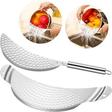 2 Pieces Pot Strainer Stainless Steel Crescent Pot Strainer With Handle Pasta Strainer Pan Pot Strainer With Recessed Hand Grips