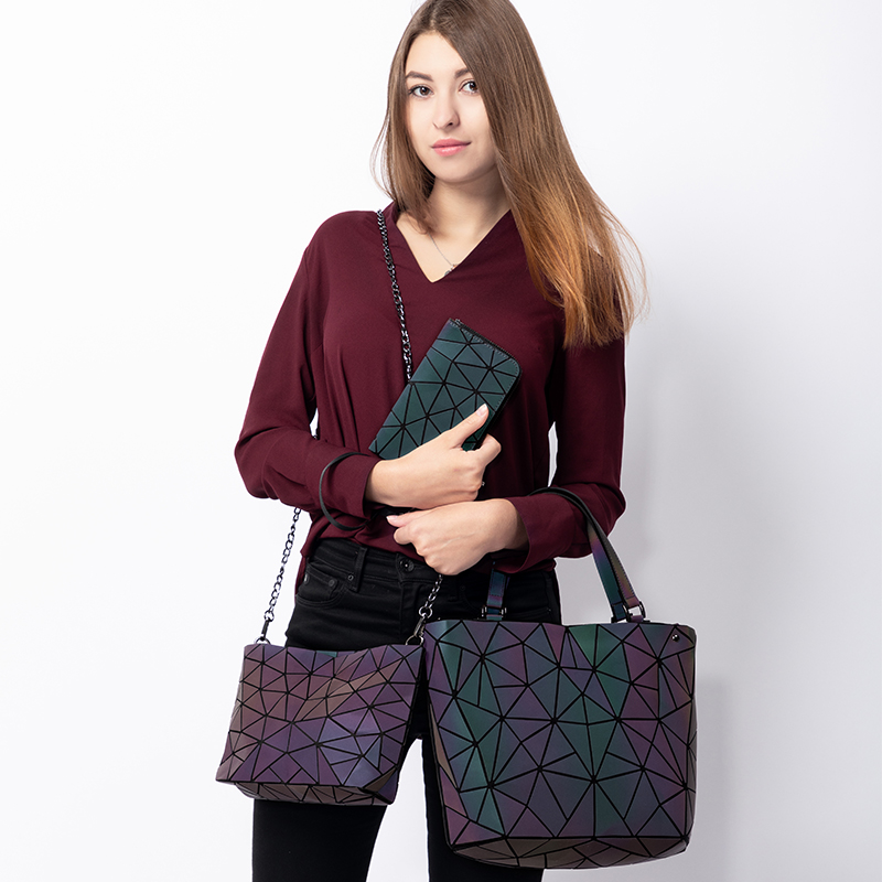 Lovevook kvinder håndtasker 3 stk taske sæt crossbody tasker til kvinder geometriske lysende skuldertaske kvindelig pung og pung tote