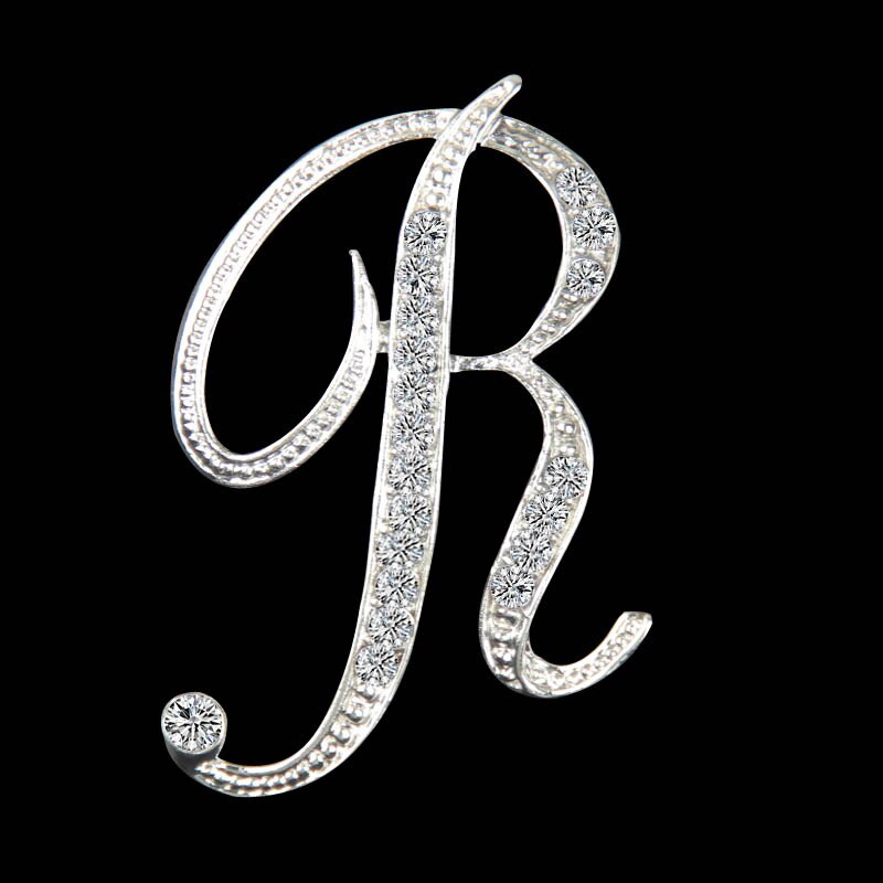 Rhinestone Crystal Broches Beginletter Broche A-S revers Spelden en Broches Clip Naam Sieraden Voor Vrouwen Mannen Wedding: R